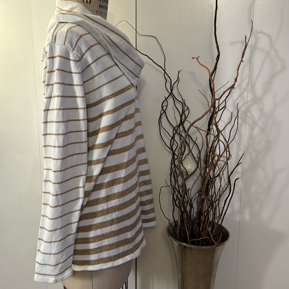 Jones New York long sleeve cowl neck sweater in cream with gold stripes - Picture 5 of 7